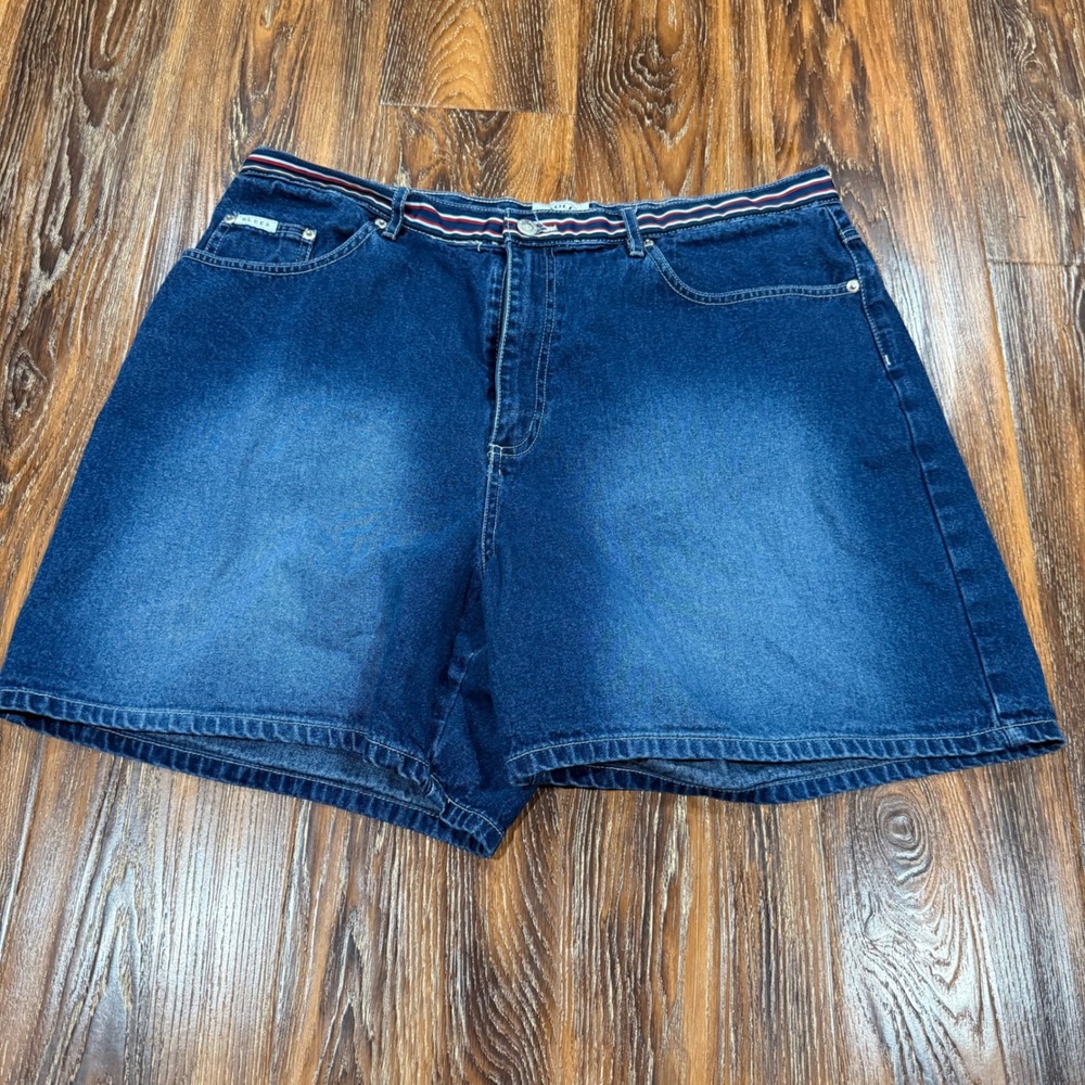 Carolina Blues 18W Denim Shorts Womens Blue Striped Waistband High Rise 90s Y2K